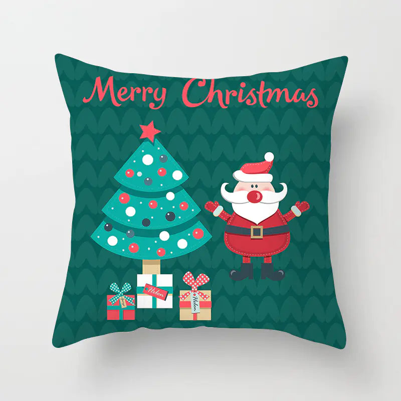 Christmas cartoon pillowcase cover in festive holiday design, premium polyester cushion for home decor. Style 10