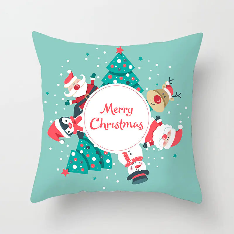 Christmas cartoon pillowcase cover in festive holiday design, premium polyester cushion for home decor. Style 11