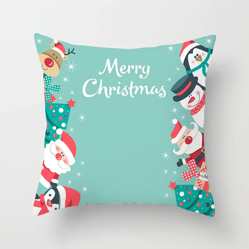 Christmas cartoon pillowcase cover in festive holiday design, premium polyester cushion for home decor. Style 12