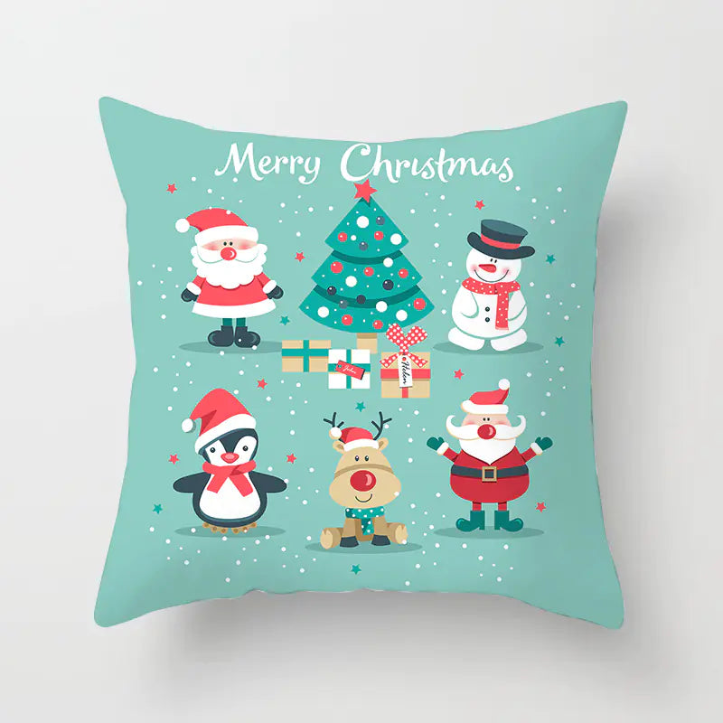 Christmas cartoon pillowcase cover in festive holiday design, premium polyester cushion for home decor. Style 13