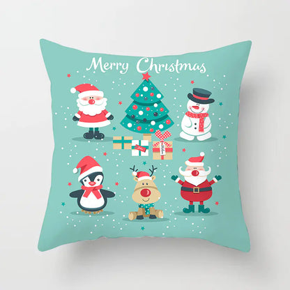Christmas cartoon pillowcase cover in festive holiday design, premium polyester cushion for home decor. Style 13