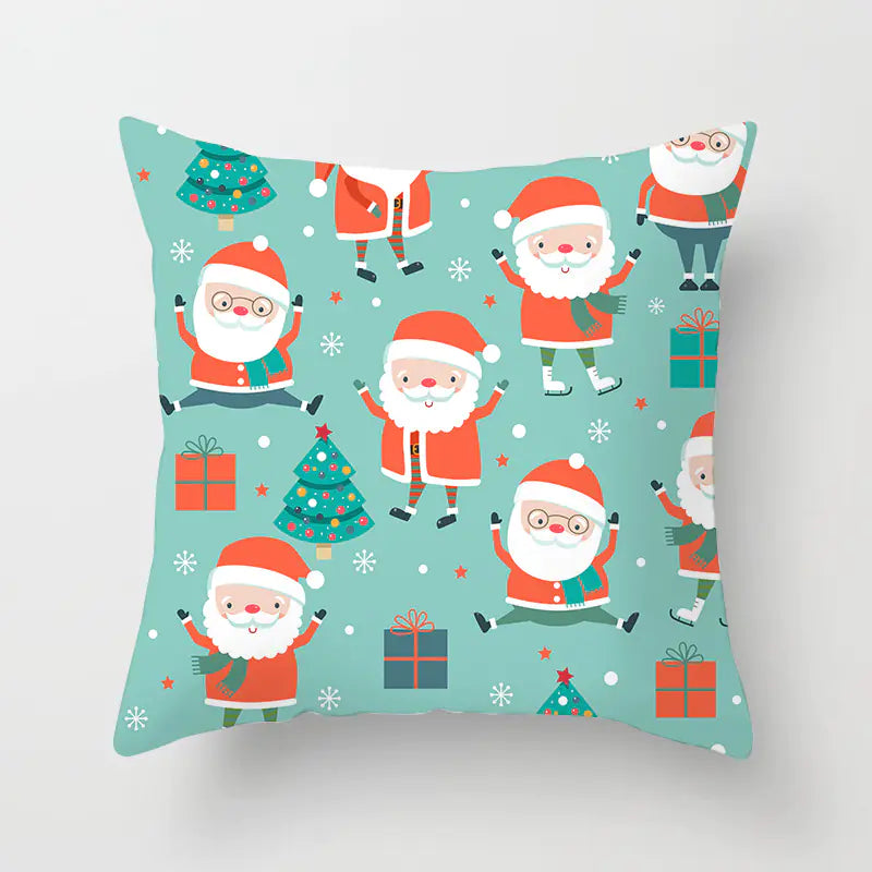 Christmas cartoon pillowcase cover in festive holiday design, premium polyester cushion for home decor. Style 2
