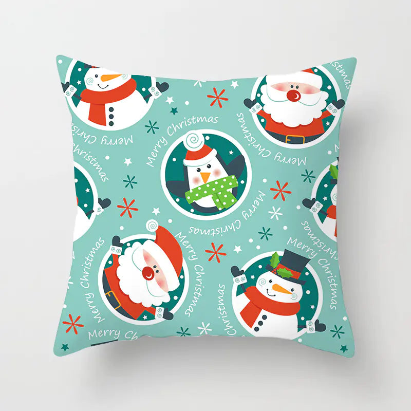 Christmas cartoon pillowcase cover in festive holiday design, premium polyester cushion for home decor. Style 4