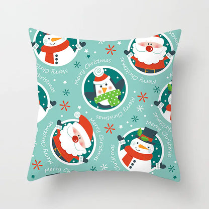 Christmas cartoon pillowcase cover in festive holiday design, premium polyester cushion for home decor. Style 4