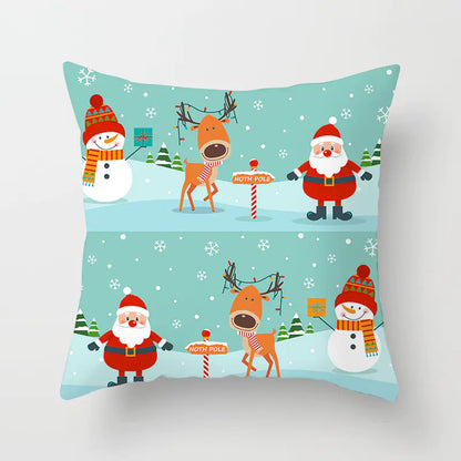 Christmas cartoon pillowcase cover in festive holiday design, premium polyester cushion for home decor. Style 5