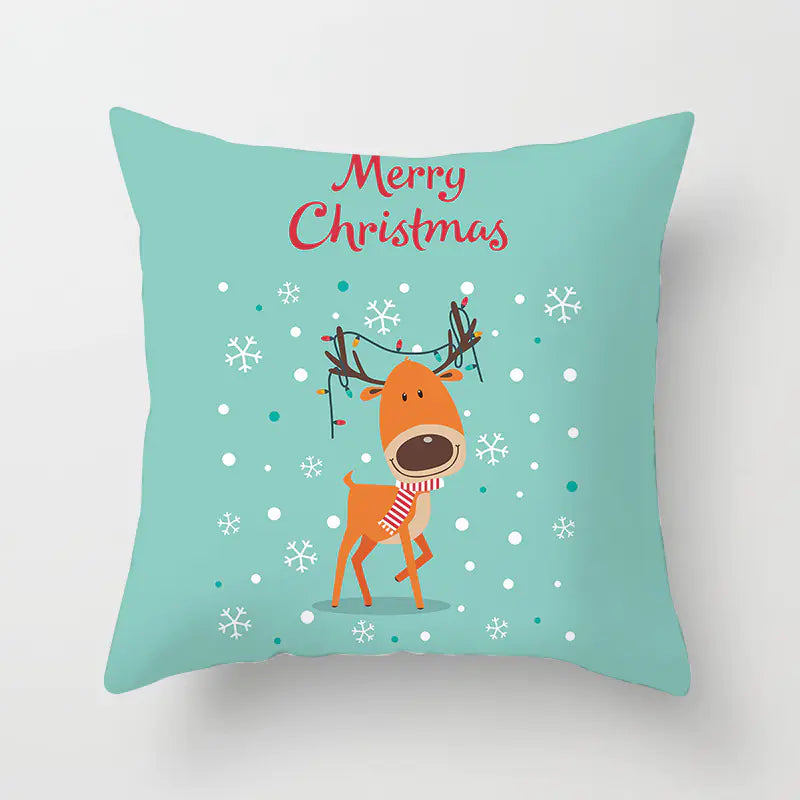 Christmas cartoon pillowcase cover in festive holiday design, premium polyester cushion for home decor. Style 6