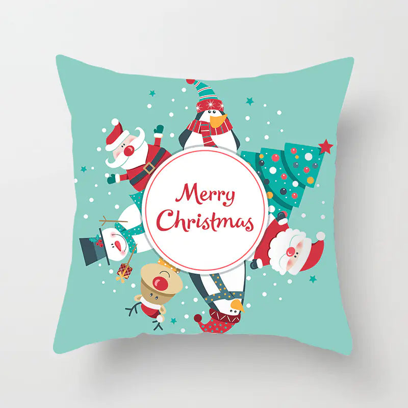 Christmas cartoon pillowcase cover in festive holiday design, premium polyester cushion for home decor. Style 8