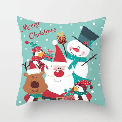Christmas cartoon pillowcase cover in festive holiday design, premium polyester cushion for home decor. Style 9
