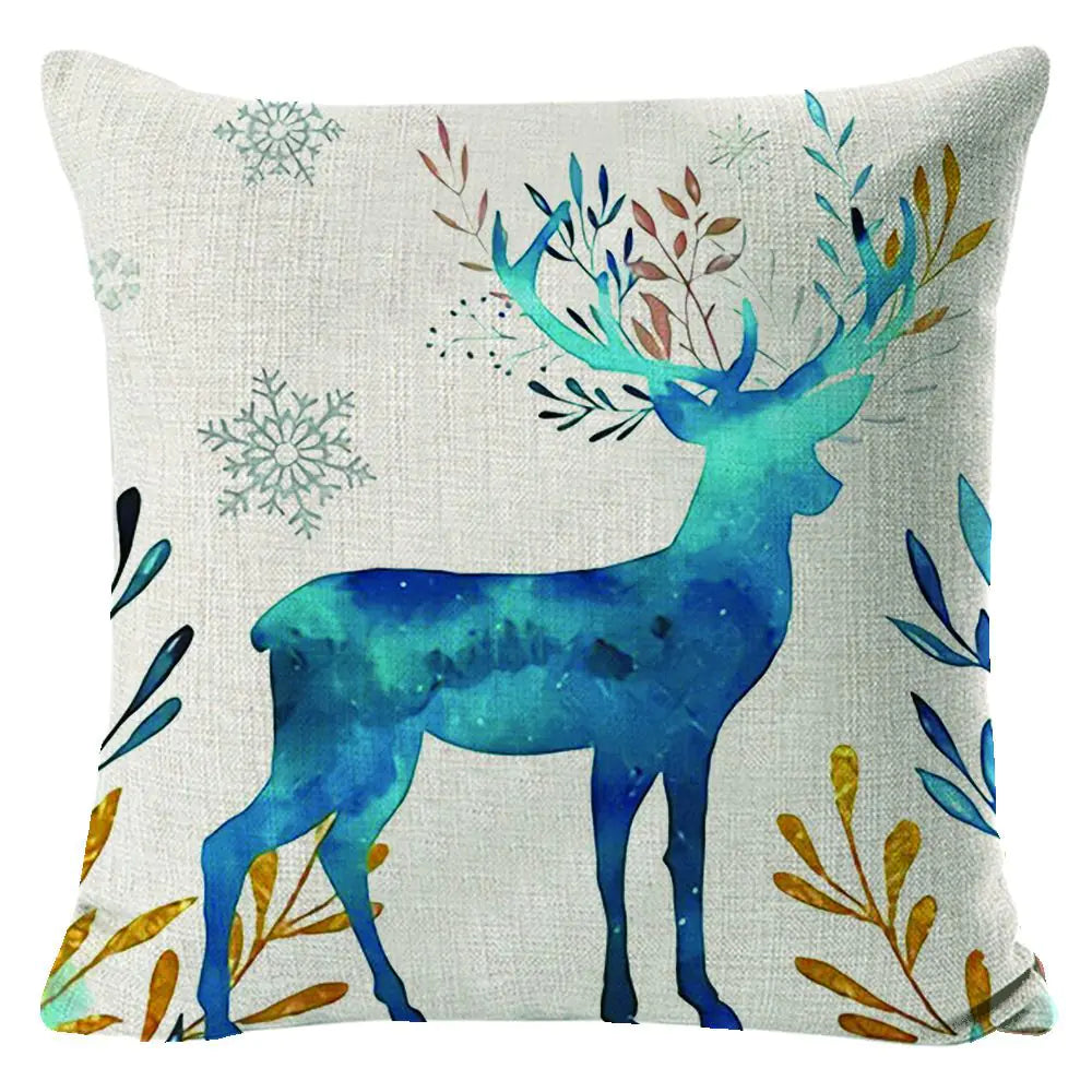 Christmas elk print linen pillow cover in festive holiday design, 45x45cm square cushion cover with seasonal elk pattern for home decor 1