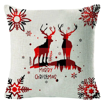 Christmas elk print linen pillow cover in festive holiday design, 45x45cm square cushion cover with seasonal elk pattern for home decor 4