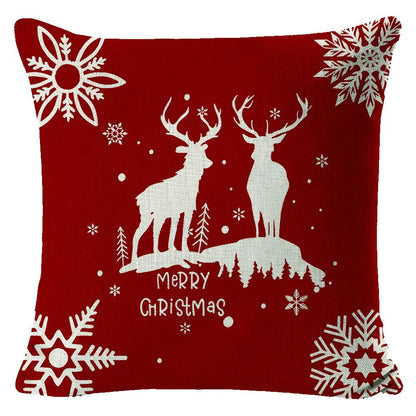 Christmas elk print linen pillow cover in festive holiday design, 45x45cm square cushion cover with seasonal elk pattern for home decor 5