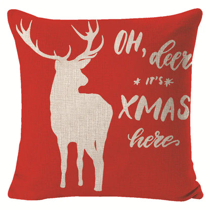 Christmas elk print linen pillow cover in festive holiday design, 45x45cm square cushion cover with seasonal elk pattern for home decor 6
