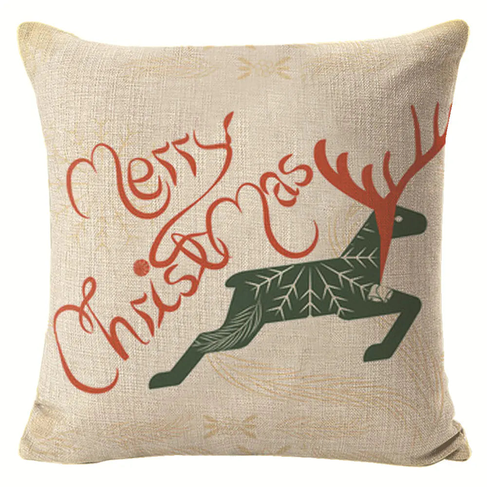 Christmas elk print linen pillow cover in festive holiday design, 45x45cm square cushion cover with seasonal elk pattern for home decor 7