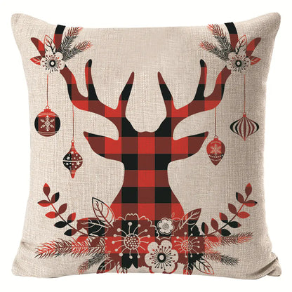 Christmas elk print linen pillow cover in festive holiday design, 45x45cm square cushion cover with seasonal elk pattern for home decor 8