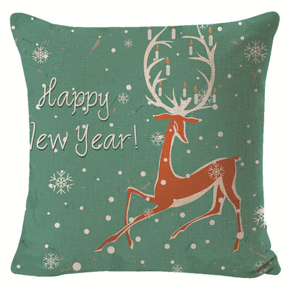 Christmas elk print linen pillow cover in festive holiday design, 45x45cm square cushion cover with seasonal elk pattern for home decor 9