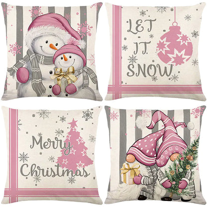 Christmas letter pattern pillow covers 45x45cm in pink grey and white colours with festive typography and holiday decorative throw pillowcases for sofa couch bed home decor.