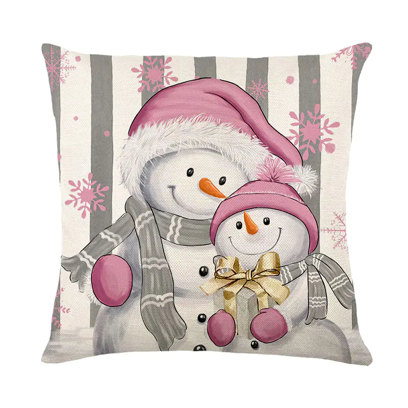 Christmas letter pattern pillow covers 45x45cm in pink grey and white colours with festive typography and holiday decorative throw pillowcases for sofa couch bed home decor. 1