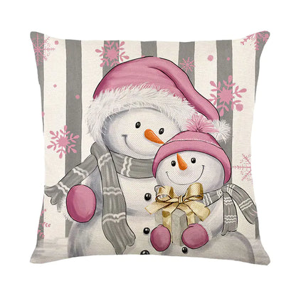 Christmas letter pattern pillow covers 45x45cm in pink grey and white colours with festive typography and holiday decorative throw pillowcases for sofa couch bed home decor. 1