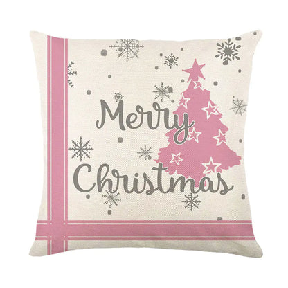 Christmas letter pattern pillow covers 45x45cm in pink grey and white colours with festive typography and holiday decorative throw pillowcases for sofa couch bed home decor. 2