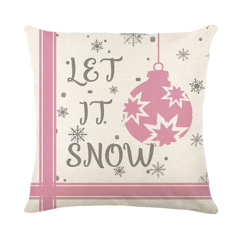 Christmas letter pattern pillow covers 45x45cm in pink grey and white colours with festive typography and holiday decorative throw pillowcases for sofa couch bed home decor. 3