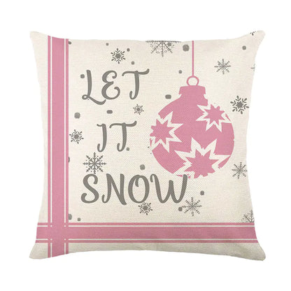 Christmas letter pattern pillow covers 45x45cm in pink grey and white colours with festive typography and holiday decorative throw pillowcases for sofa couch bed home decor. 3