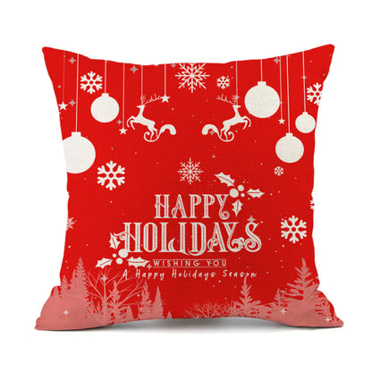 Christmas variety festive printed linen cushion in red with holiday designs, 45x45cm square decorative throw pillow filled with PP cotton for sofa and bed 1