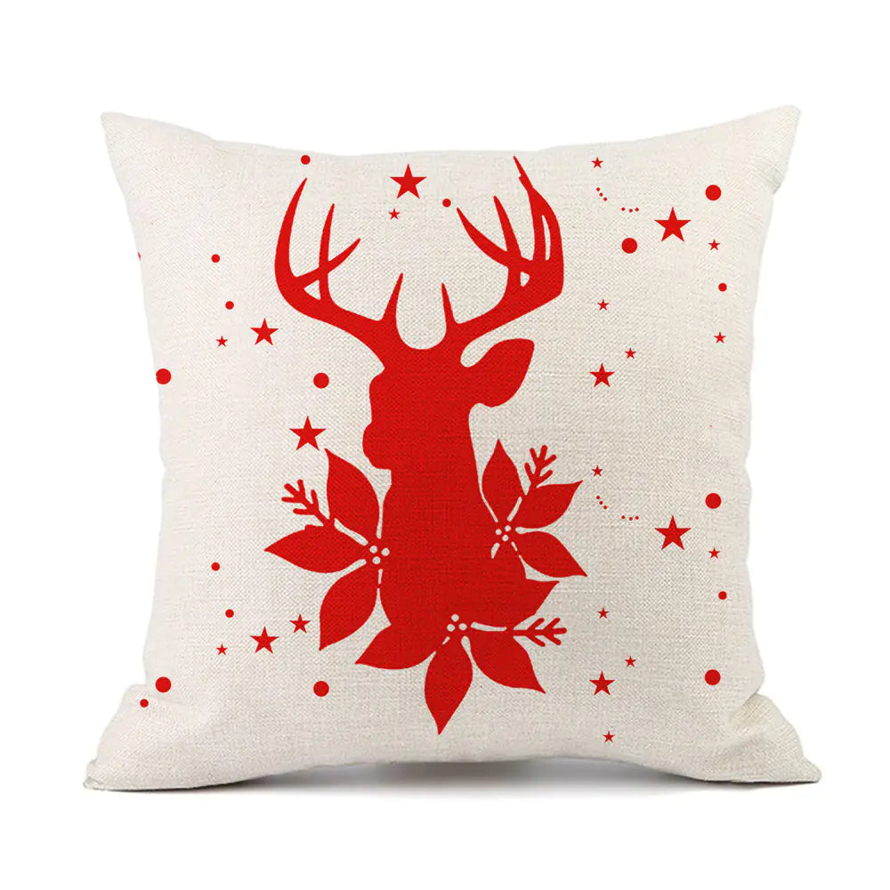 Christmas variety festive printed linen cushion in red with holiday designs, 45x45cm square decorative throw pillow filled with PP cotton for sofa and bed 10