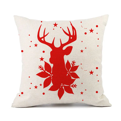 Christmas variety festive printed linen cushion in red with holiday designs, 45x45cm square decorative throw pillow filled with PP cotton for sofa and bed 10