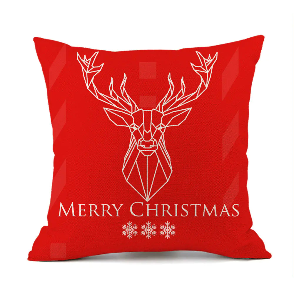 Christmas variety festive printed linen cushion in red with holiday designs, 45x45cm square decorative throw pillow filled with PP cotton for sofa and bed 11