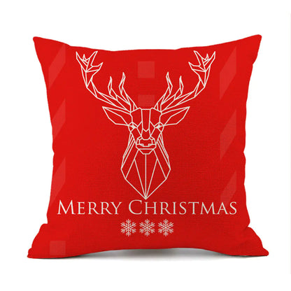 Christmas variety festive printed linen cushion in red with holiday designs, 45x45cm square decorative throw pillow filled with PP cotton for sofa and bed 11