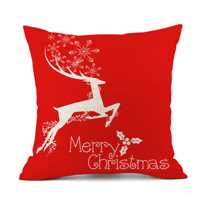 Christmas variety festive printed linen cushion in red with holiday designs, 45x45cm square decorative throw pillow filled with PP cotton for sofa and bed 12