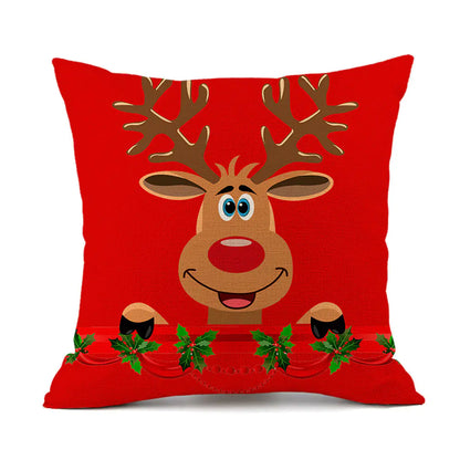 Christmas variety festive printed linen cushion in red with holiday designs, 45x45cm square decorative throw pillow filled with PP cotton for sofa and bed 13