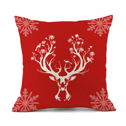 Christmas variety festive printed linen cushion in red with holiday designs, 45x45cm square decorative throw pillow filled with PP cotton for sofa and bed 4