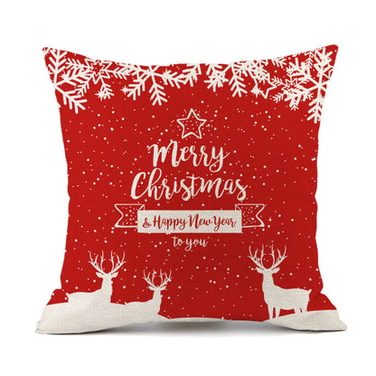 Christmas variety festive printed linen cushion in red with holiday designs, 45x45cm square decorative throw pillow filled with PP cotton for sofa and bed 9