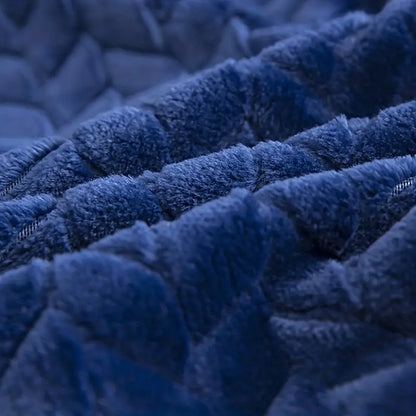 Close-up of blue plush fabric