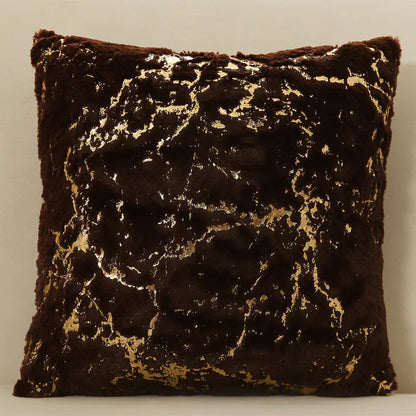 Dark Brown Luxury plush velvet cushion cover with gold trim detail for sofa and living room decor A