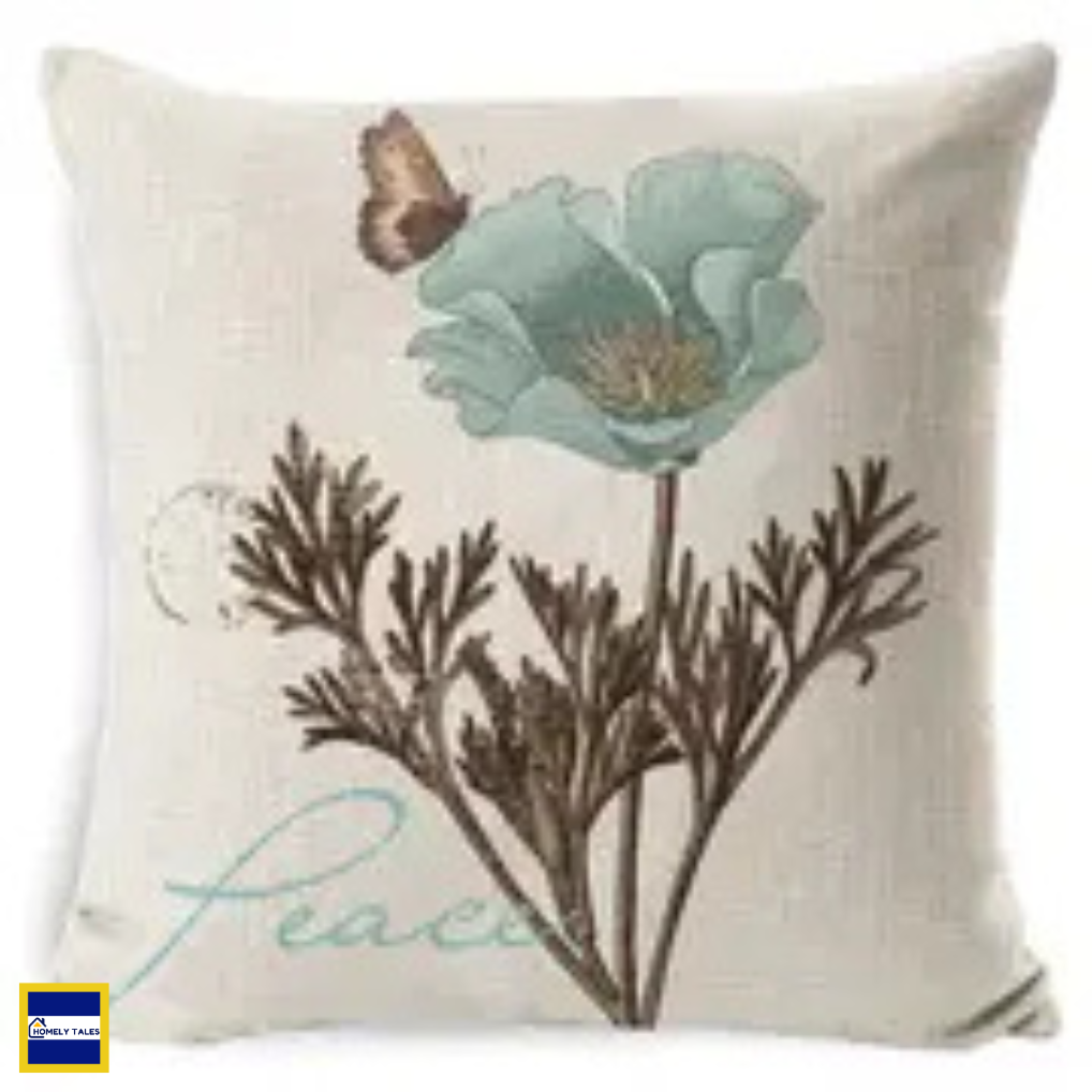 Elegant floral linen throw pillow cover 18x18 inches with Nordic botanical design for living room sofa decoration style 1