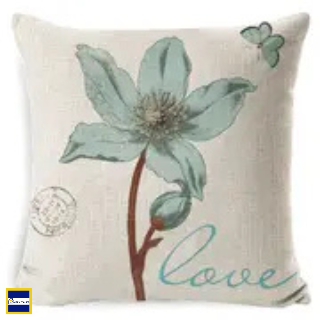 Elegant floral linen throw pillow cover 18x18 inches with Nordic botanical design for living room sofa decoration style 2