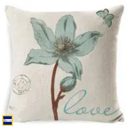 Elegant floral linen throw pillow cover 18x18 inches with Nordic botanical design for living room sofa decoration style 2