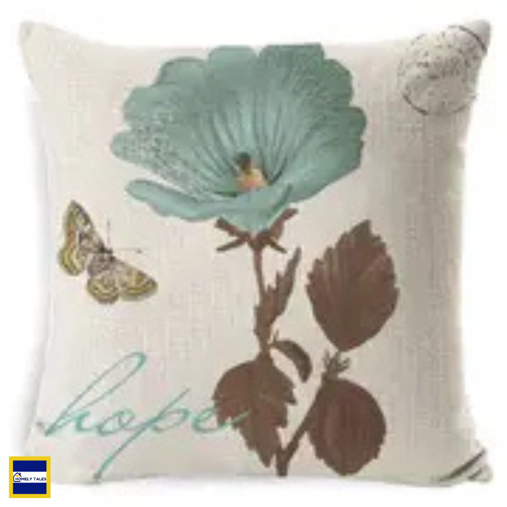 Elegant floral linen throw pillow cover 18x18 inches with Nordic botanical design for living room sofa decoration style 3