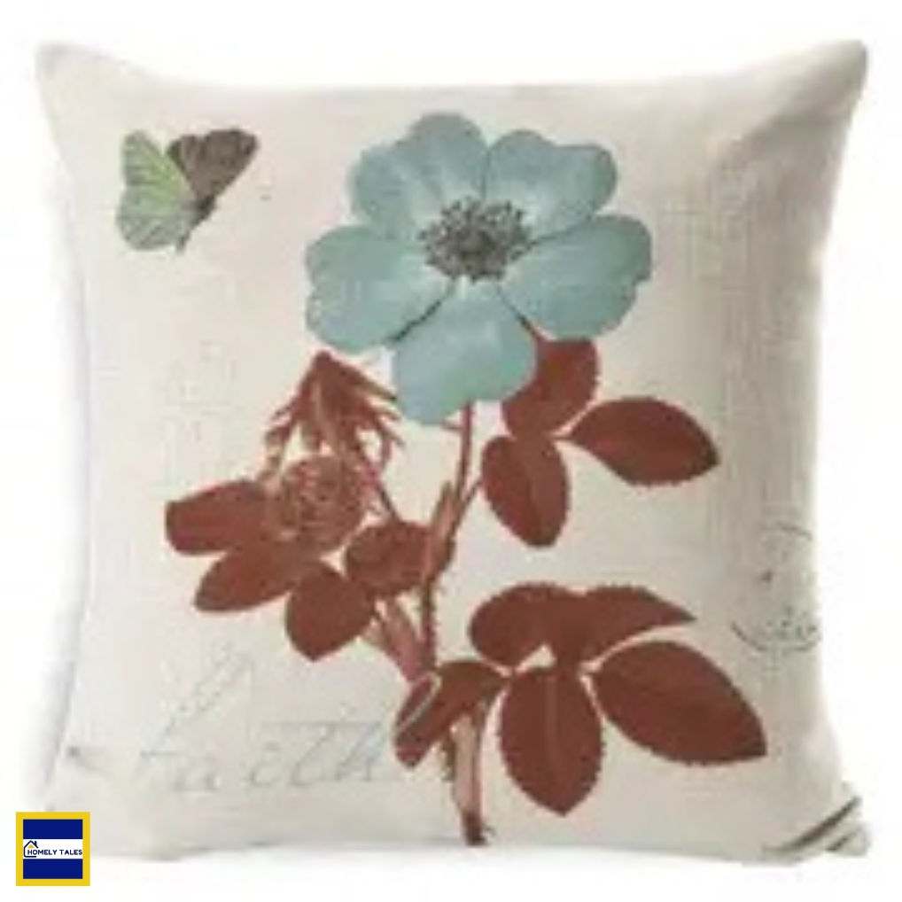 Elegant floral linen throw pillow cover 18x18 inches with Nordic botanical design for living room sofa decoration style 4