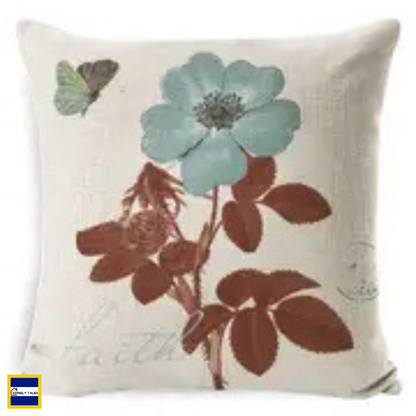 Elegant floral linen throw pillow cover 18x18 inches with Nordic botanical design for living room sofa decoration style 4