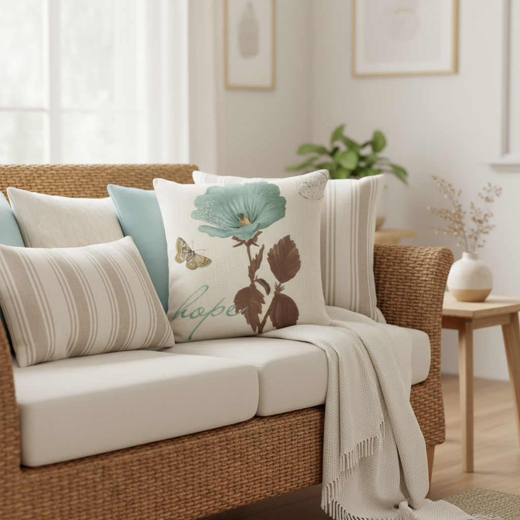 Floral linen cushion covers botanical print pattern throw pillow cases for sofa and living room decoration. Style 3