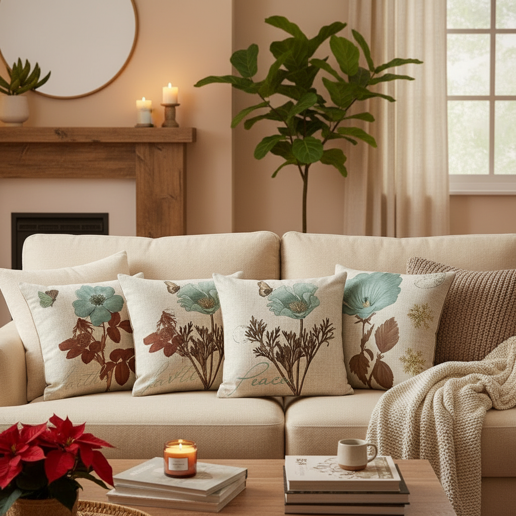 Floral linen cushion covers botanical print pattern throw pillow cases for sofa and living room decoration