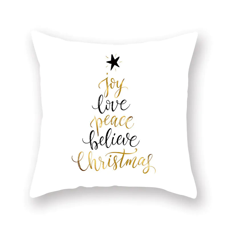 Gold Christmas pillow cover with Nordic pattern, 45x45cm polyester holiday home decor cushion 1