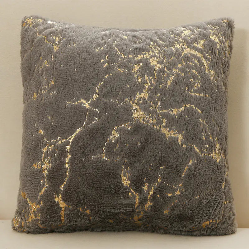Grey Luxury plush velvet cushion cover with gold trim detail for sofa and living room decor A