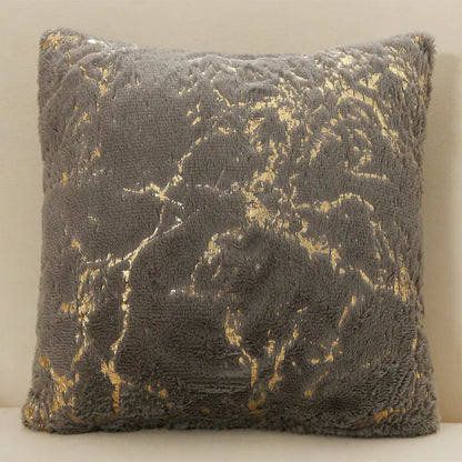 Grey Luxury plush velvet cushion cover with gold trim detail for sofa and living room decor A