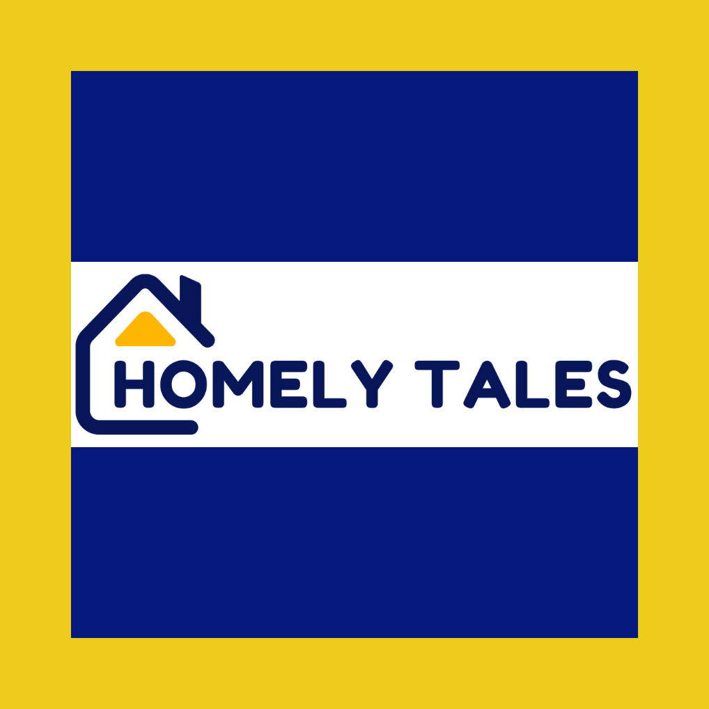 Logo of 'Homely Tales' with a blue and yellow background