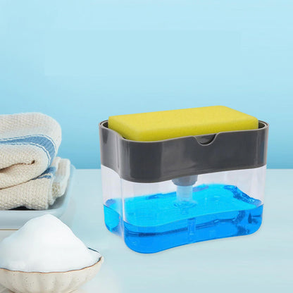 Kitchen soap dispenser with sponge holder 2-in-1 design