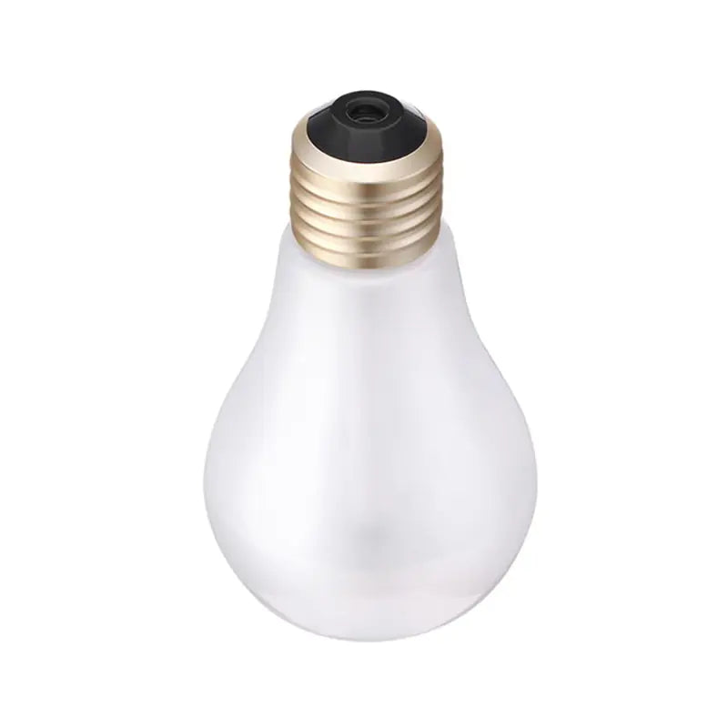 Light bulb shaped humidifier with a gold base on a white background